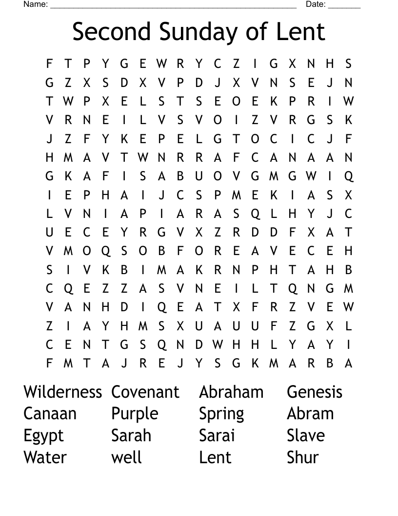 Second Sunday of Lent Word Search
