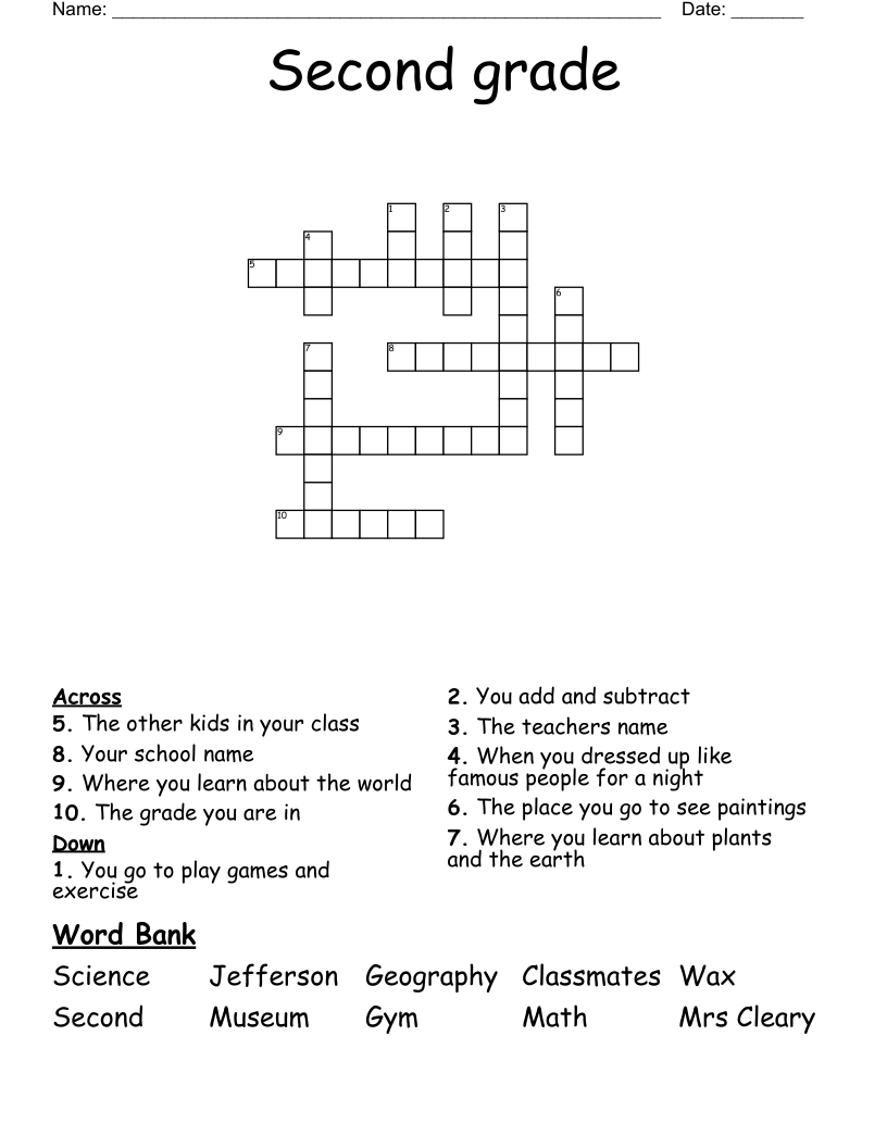 Second grade Crossword