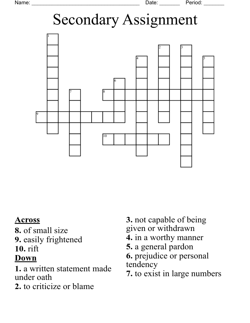 Secondary Assignment Crossword
