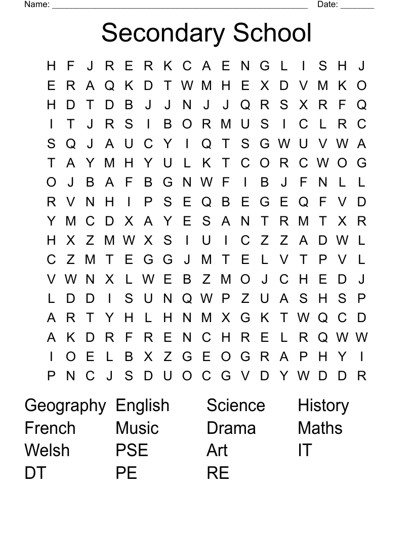 Secondary School Word Search