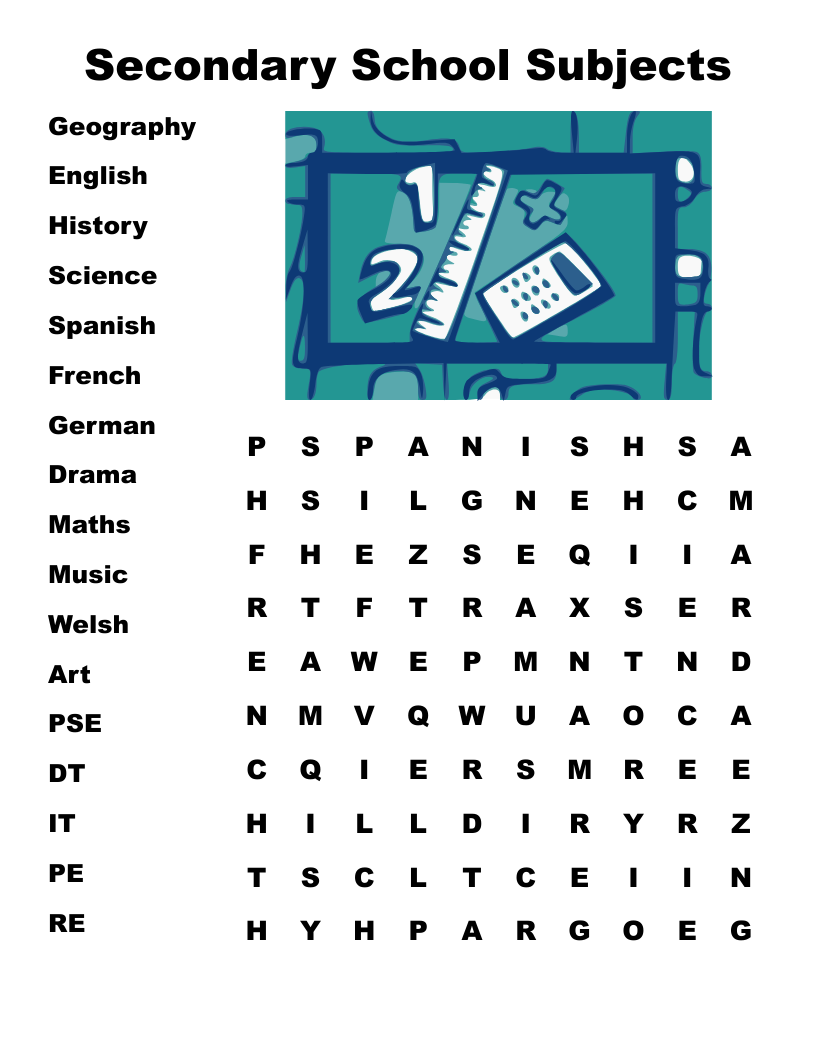 Secondary School Subjects Word Search