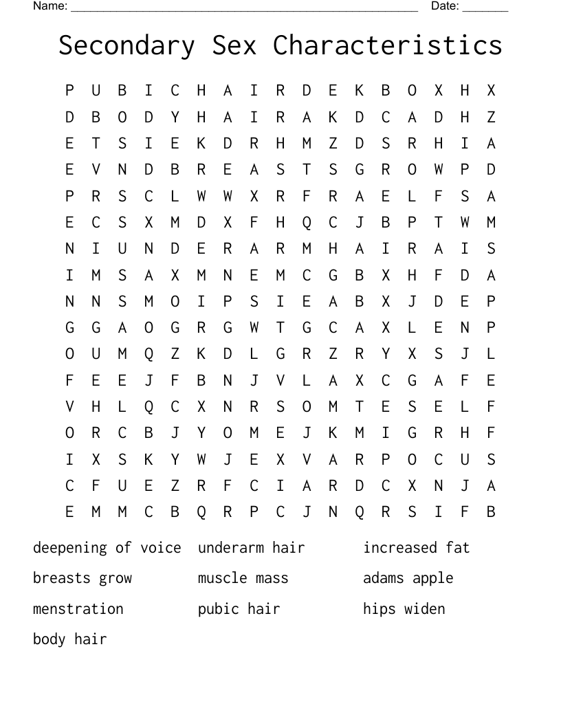 Secondary Sex Characteristics Word Search