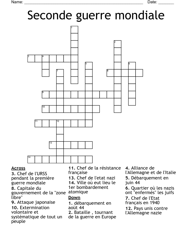 Seconde guerre mondiale Crossword