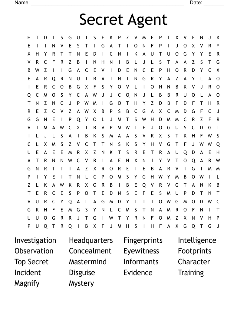 Secret Agent Word Search