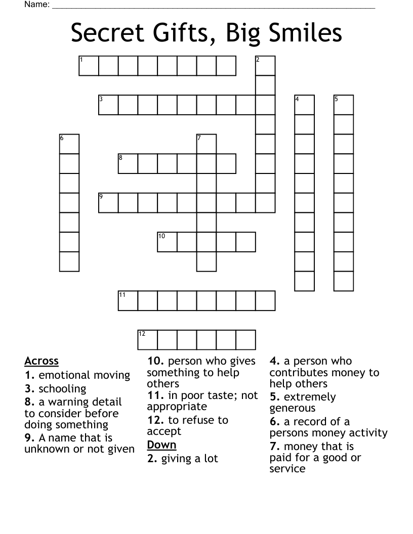Secret Gifts, Big Smiles Crossword