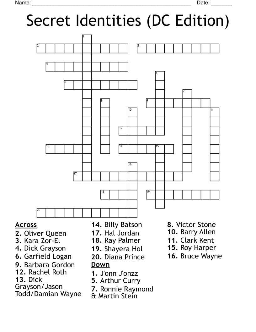 Secret Identities (DC Edition) Crossword