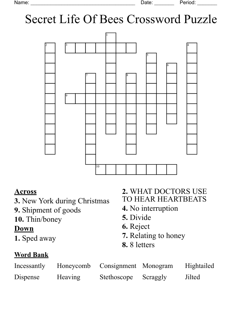 Secret Life Of Bees Crossword Puzzle