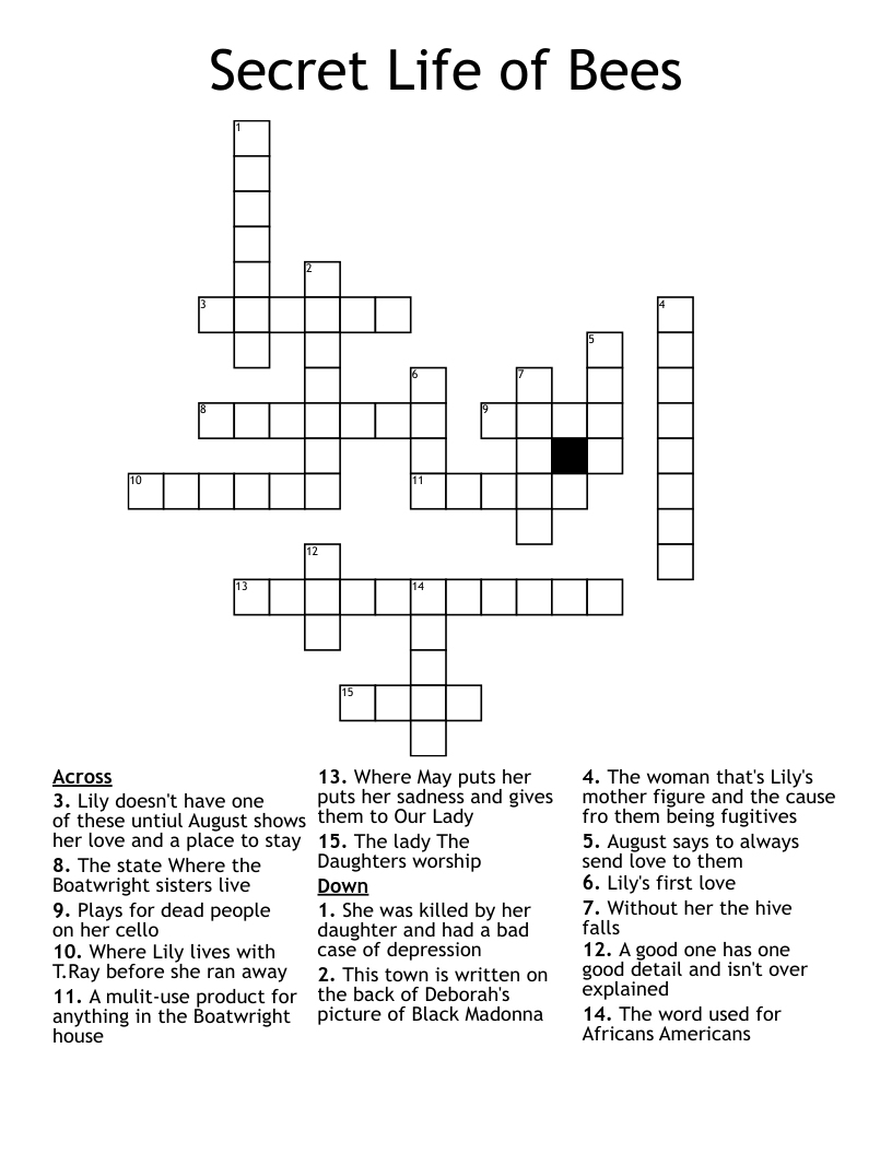 Secret Life of Bees Crossword