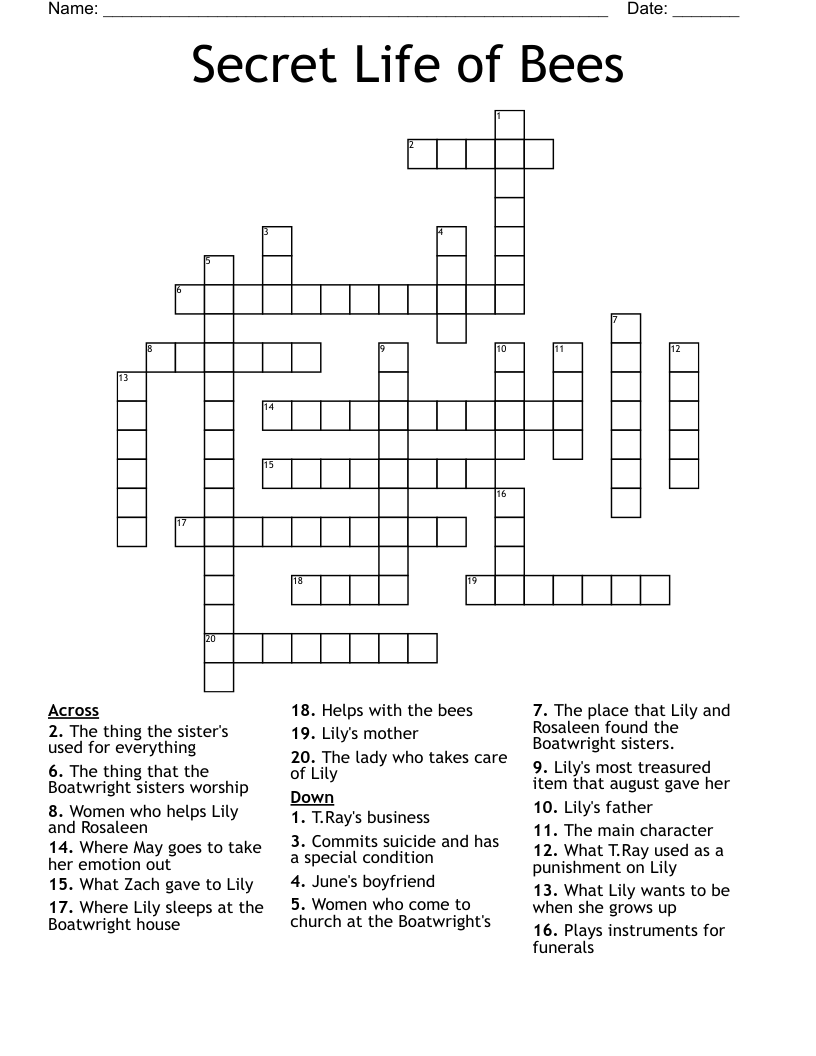 Secret Life of Bees Crossword