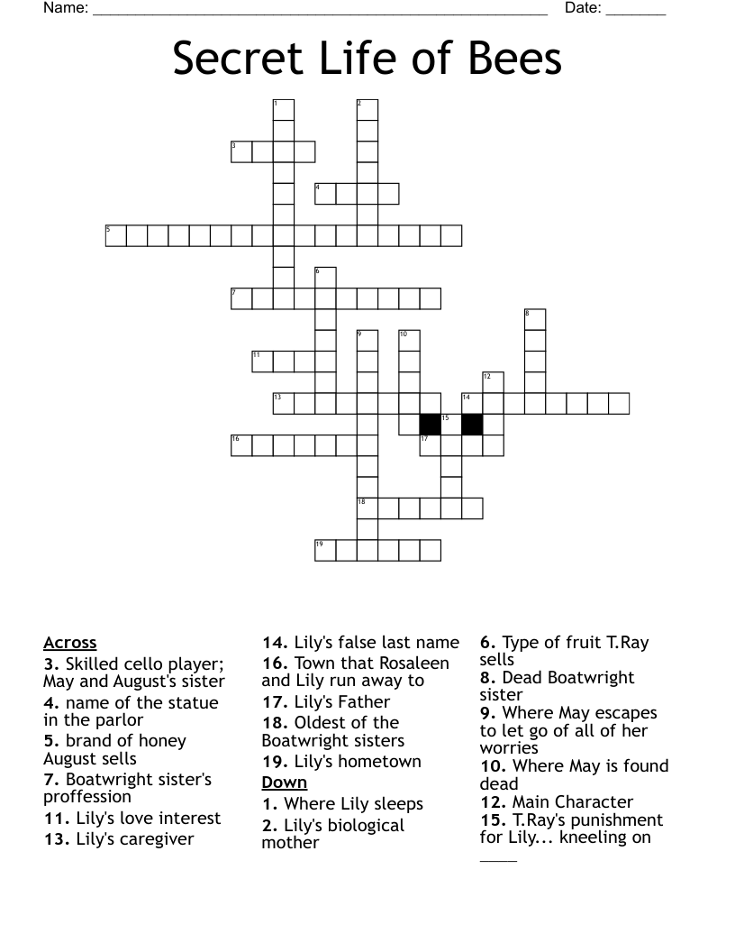 Secret Life of Bees Crossword