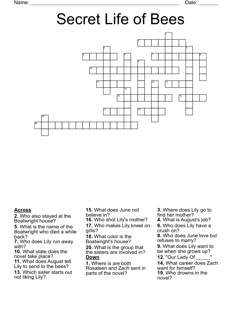 Secret Life of Bees Crossword