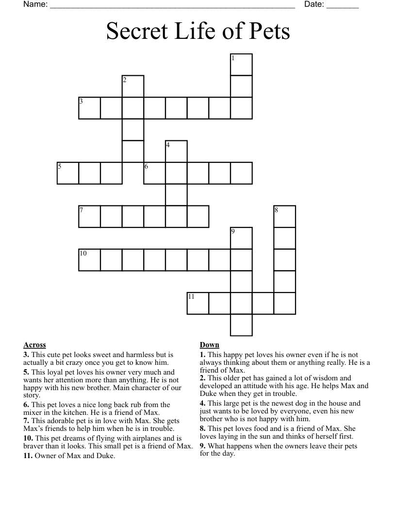 Secret Life of Pets Crossword