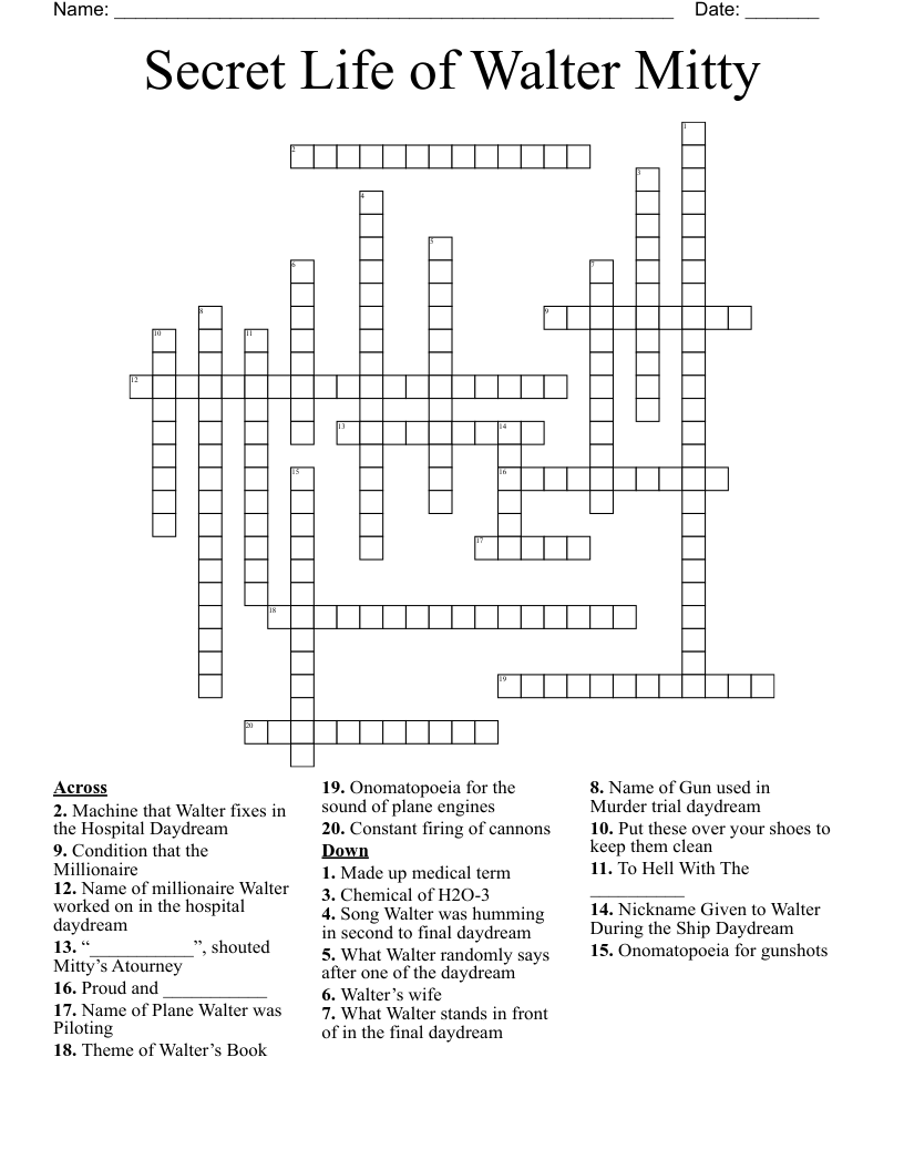 Secret Life of Walter Mitty Crossword