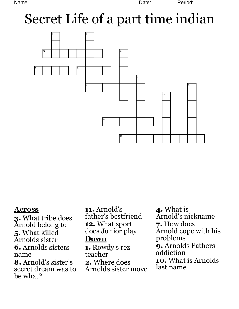 Secret Life of a part time indian Crossword