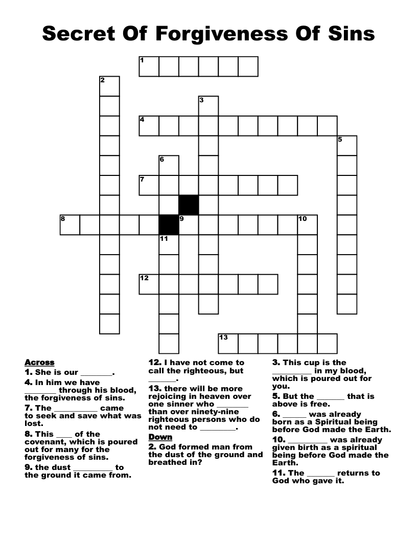 Secret Of Forgiveness Of Sins Crossword