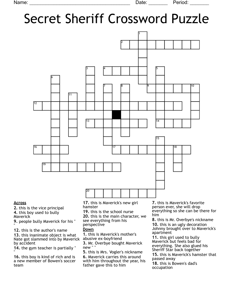 Secret Sheriff Crossword Puzzle