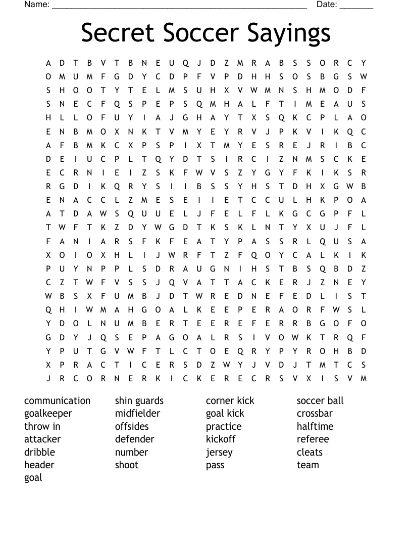Secret Soccer Sayings Word Search