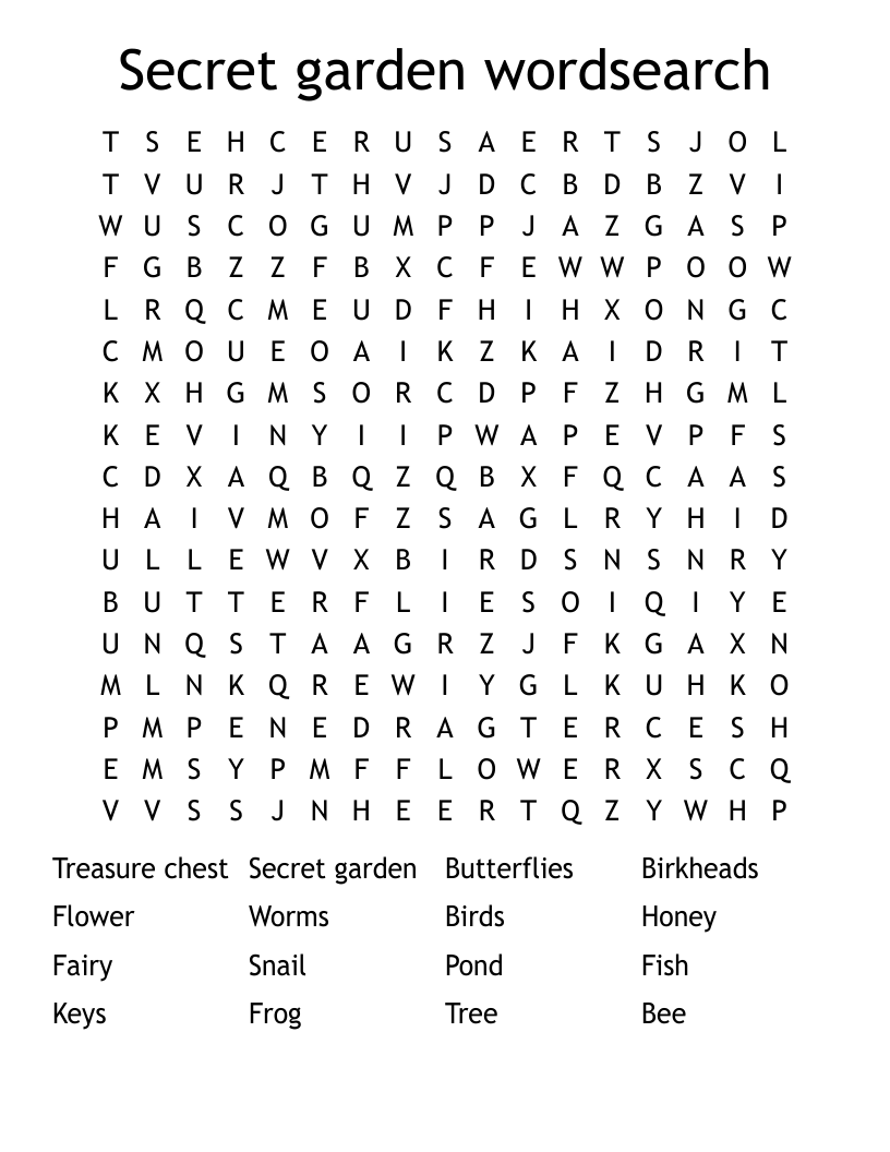 Secret garden wordsearch