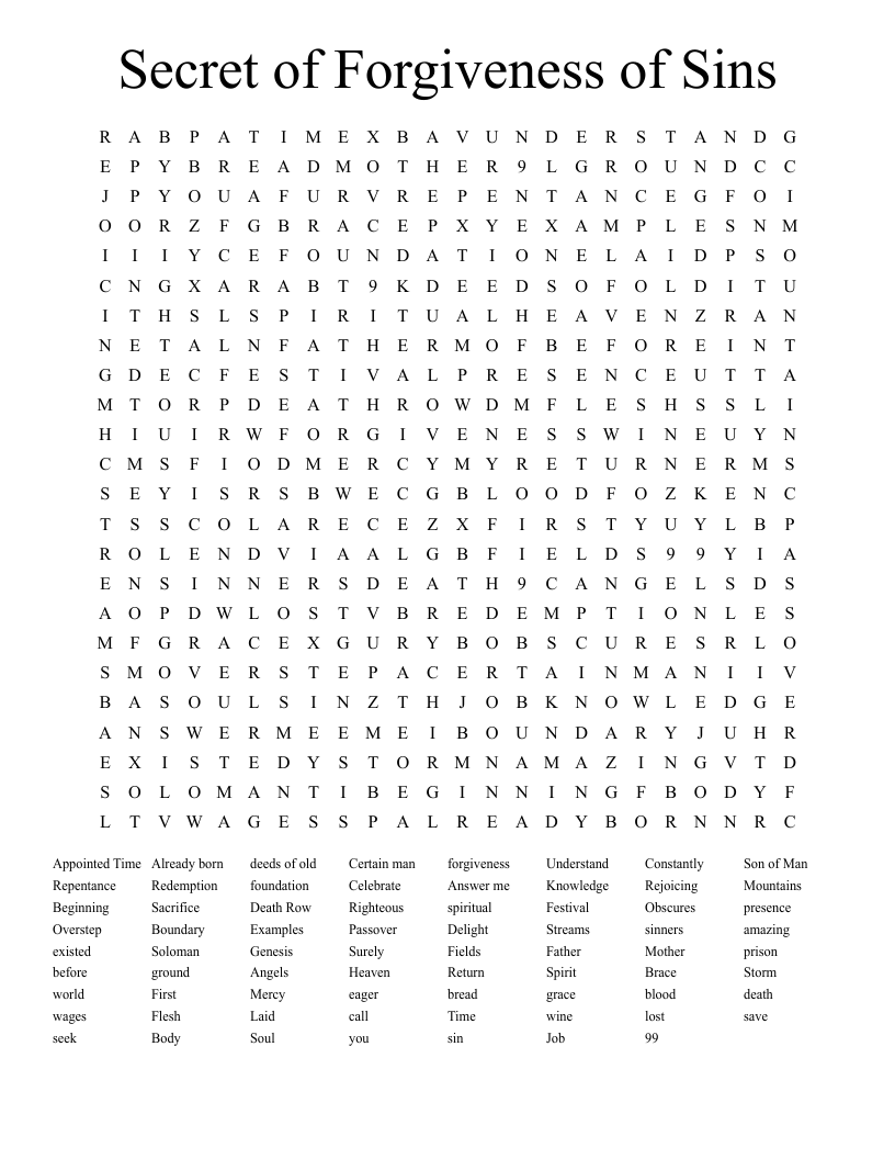 Secret of Forgiveness of Sins Word Search