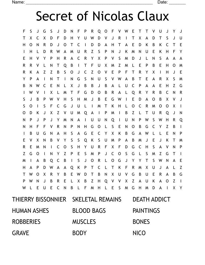 Secret of Nicolas Claux Word Search