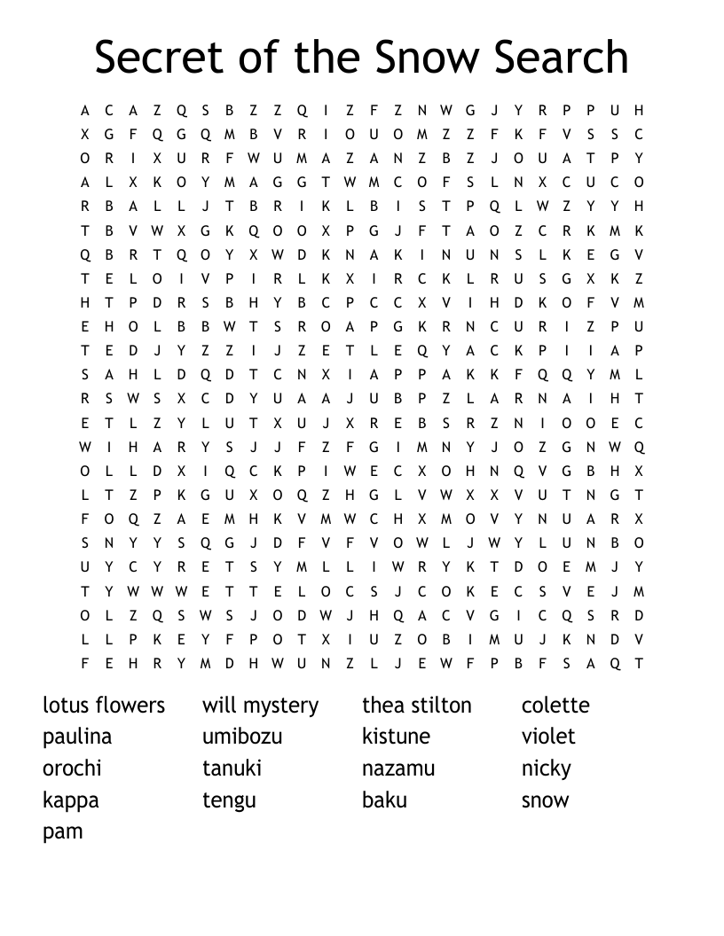Secret of the Snow Search Word Search