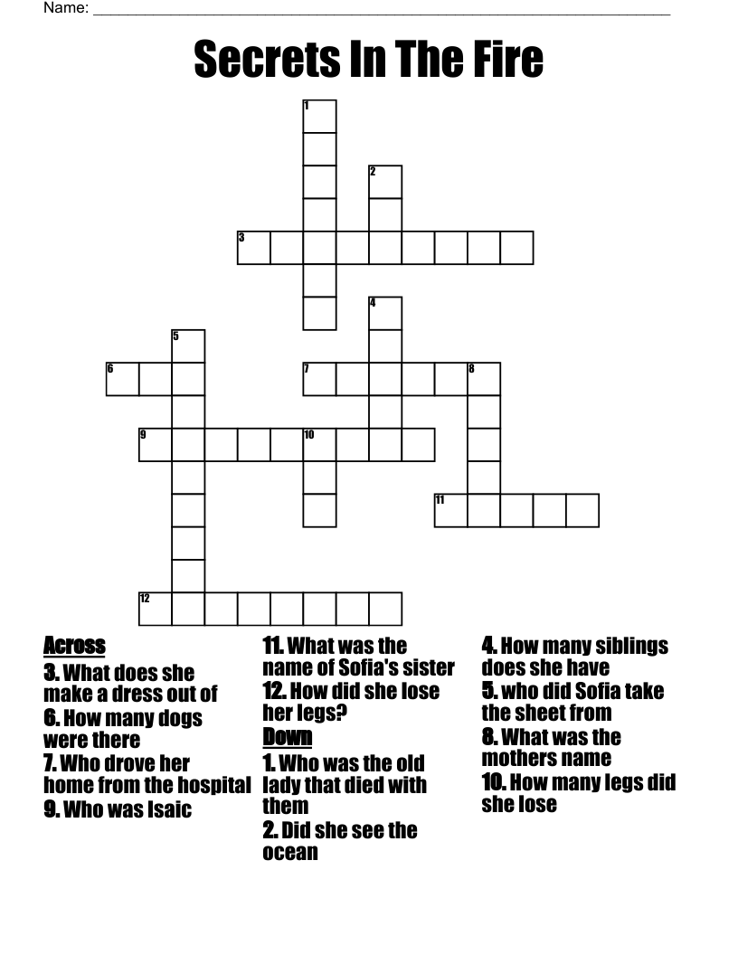 Secrets In The Fire Crossword