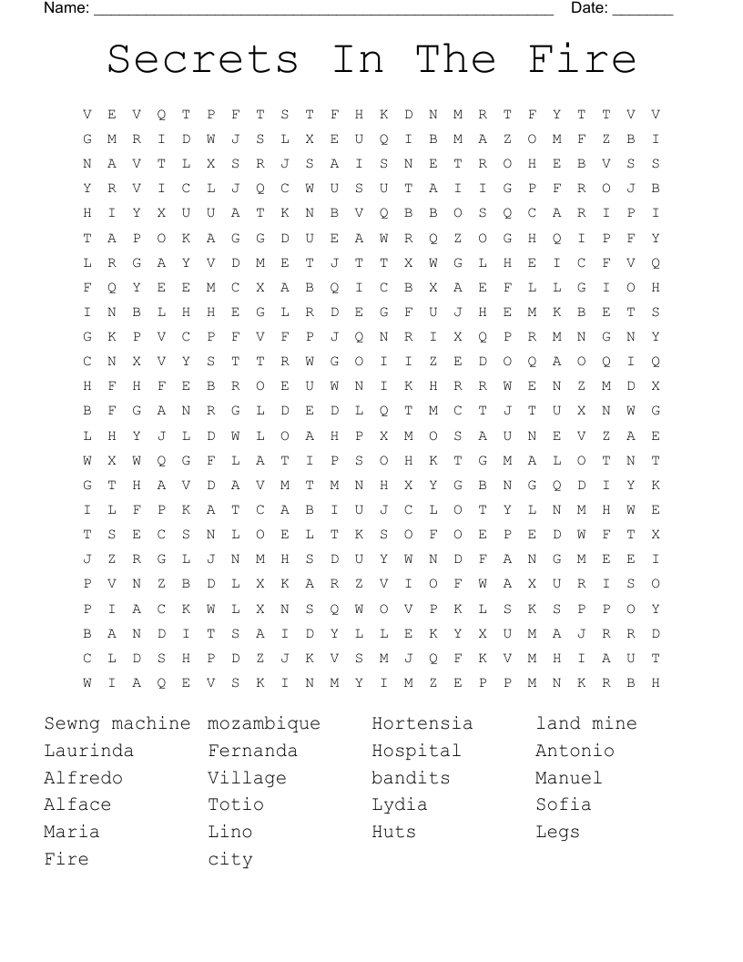 Secrets In The Fire Word Search