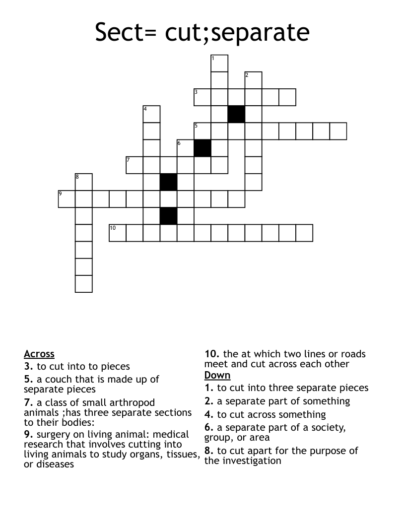 Sect= cut;separate Crossword