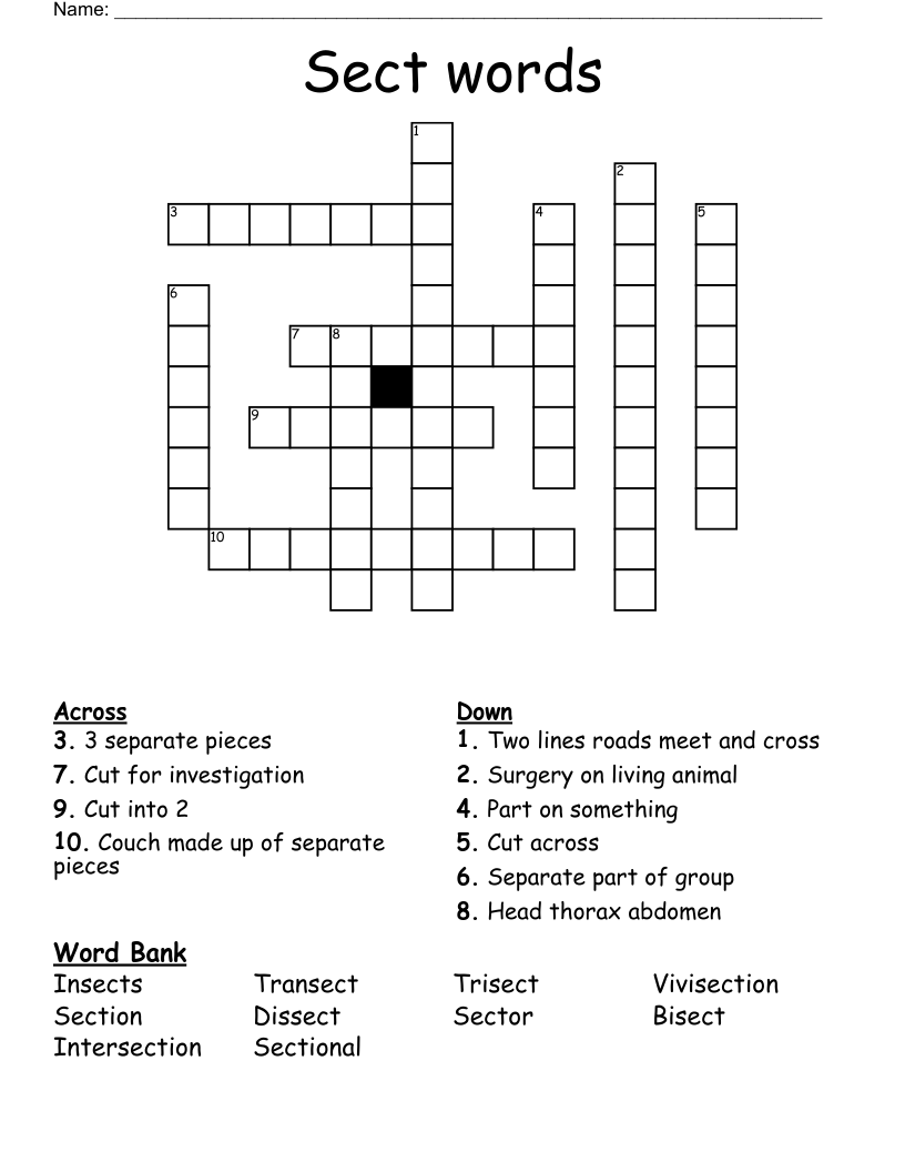 Sect words Crossword