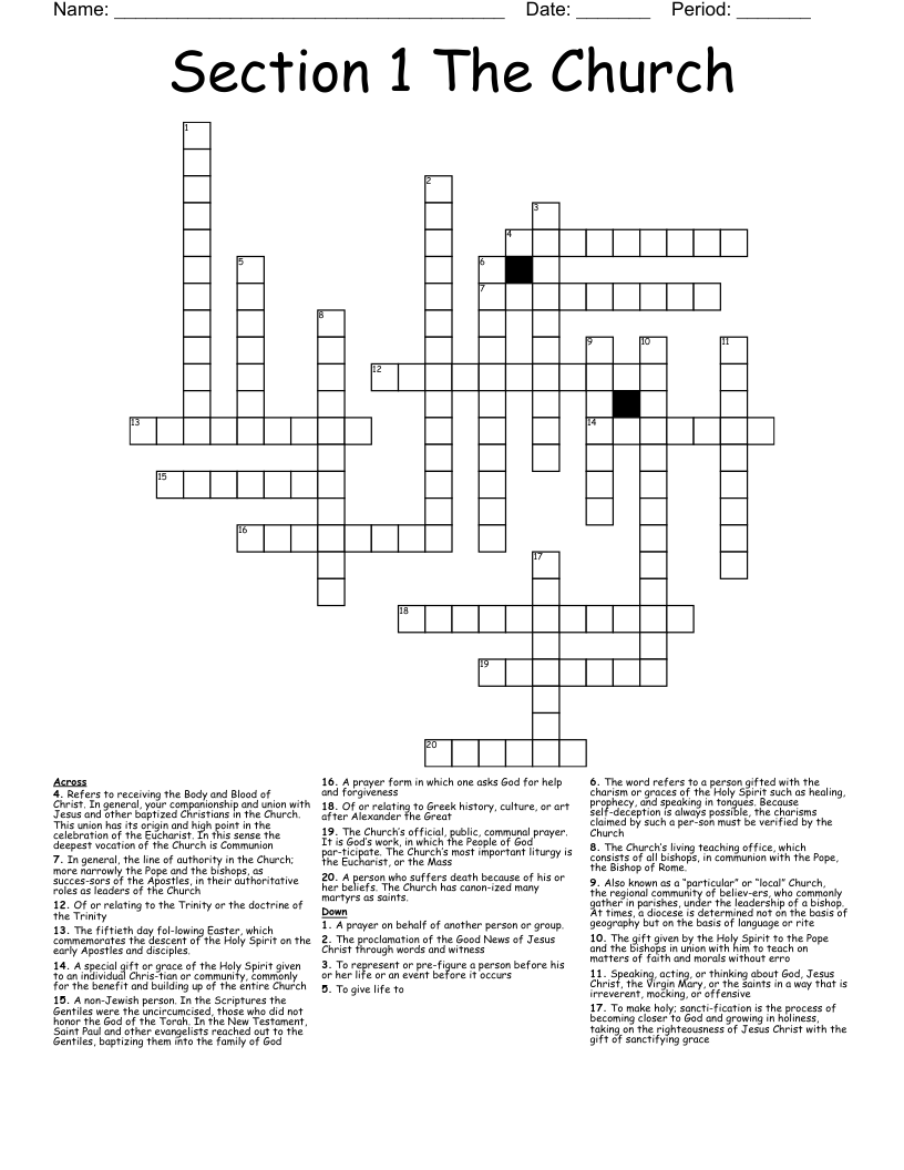 Section 1 The Church  Crossword