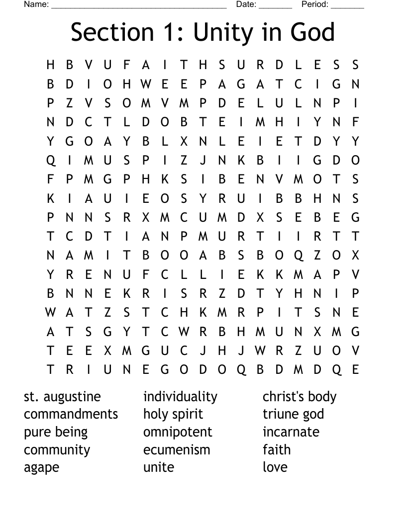 Section 1: Unity in God Word Search