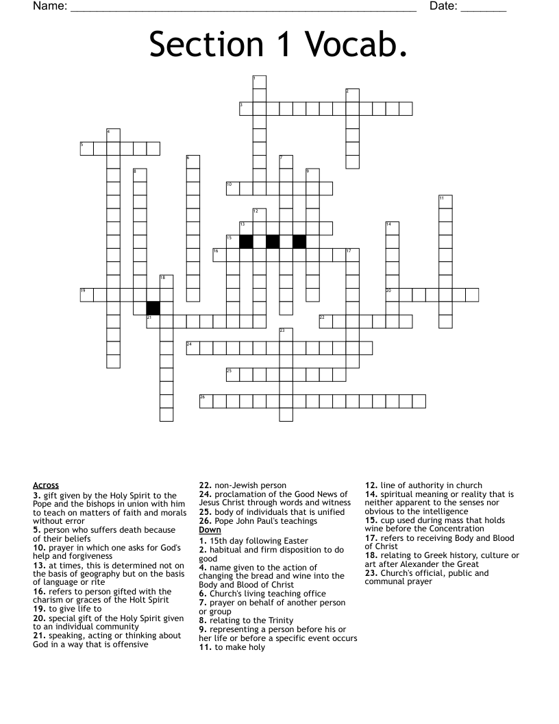 Section 1 Vocab. Crossword
