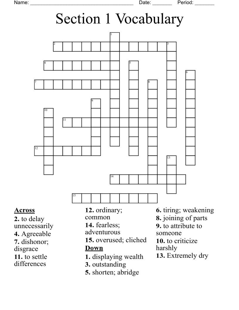 Section 1 Vocabulary Crossword