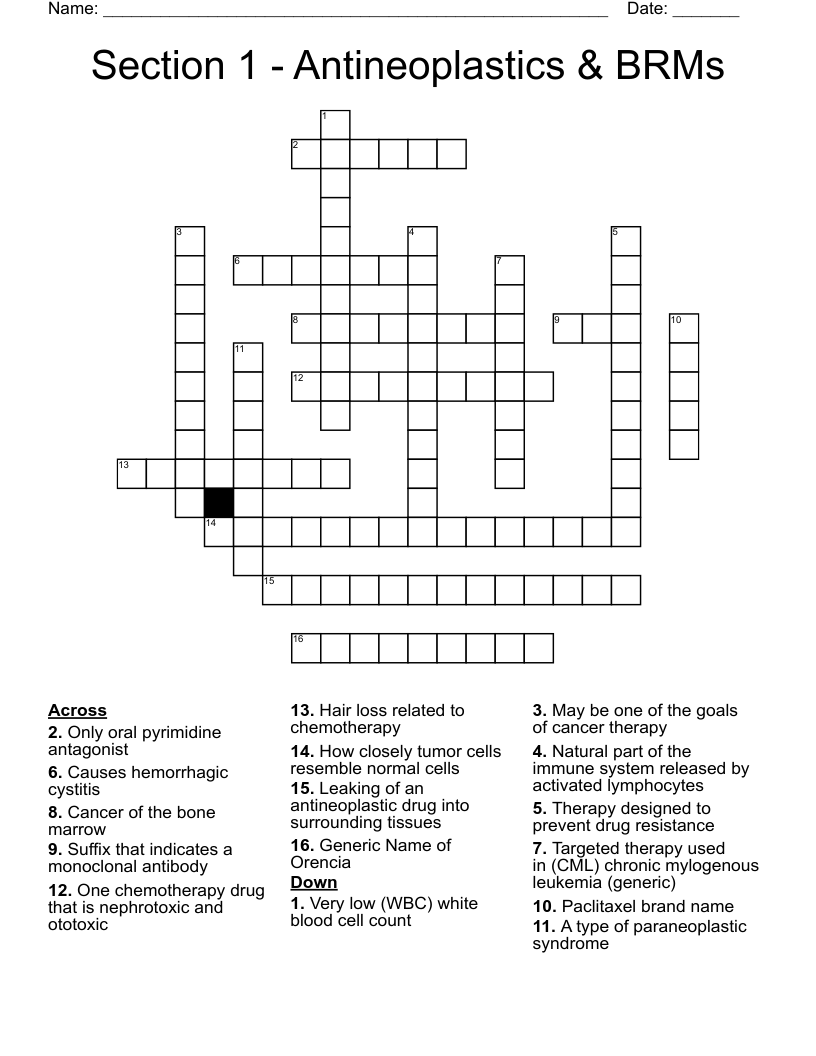 Section 1 -  Antineoplastics & BRMs Crossword