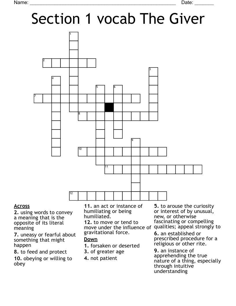 Section 1 vocab The Giver Crossword