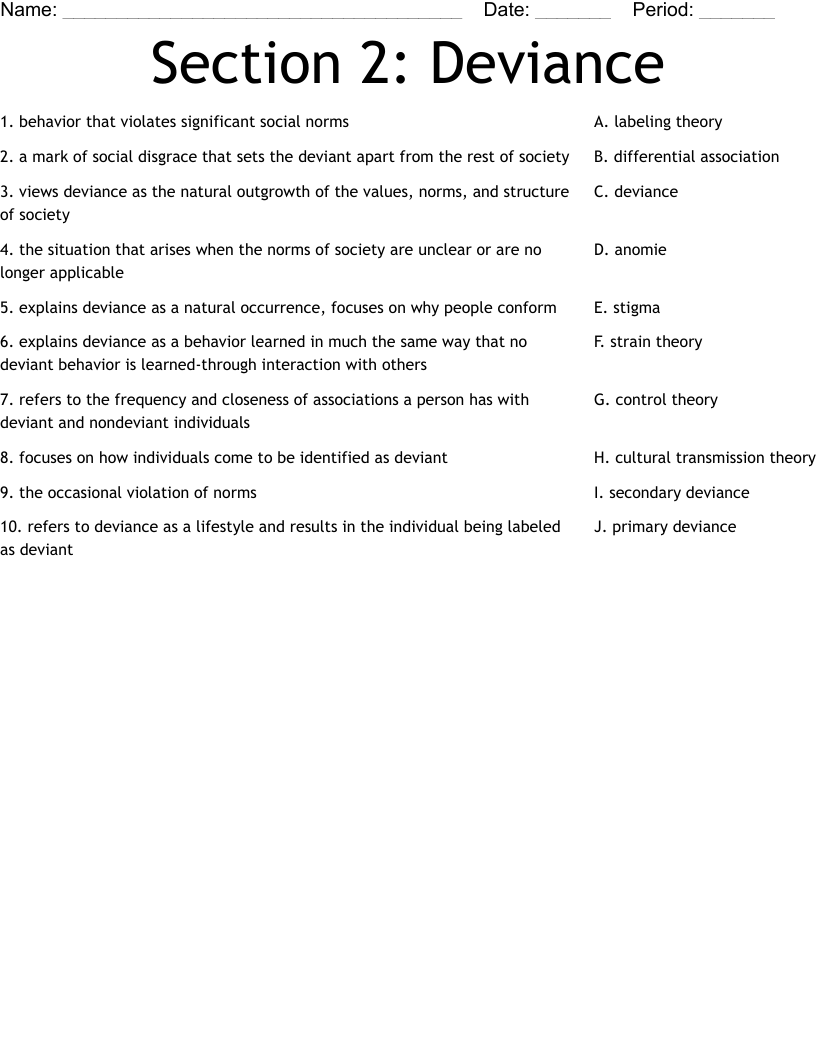 Section 2: Deviance Worksheet