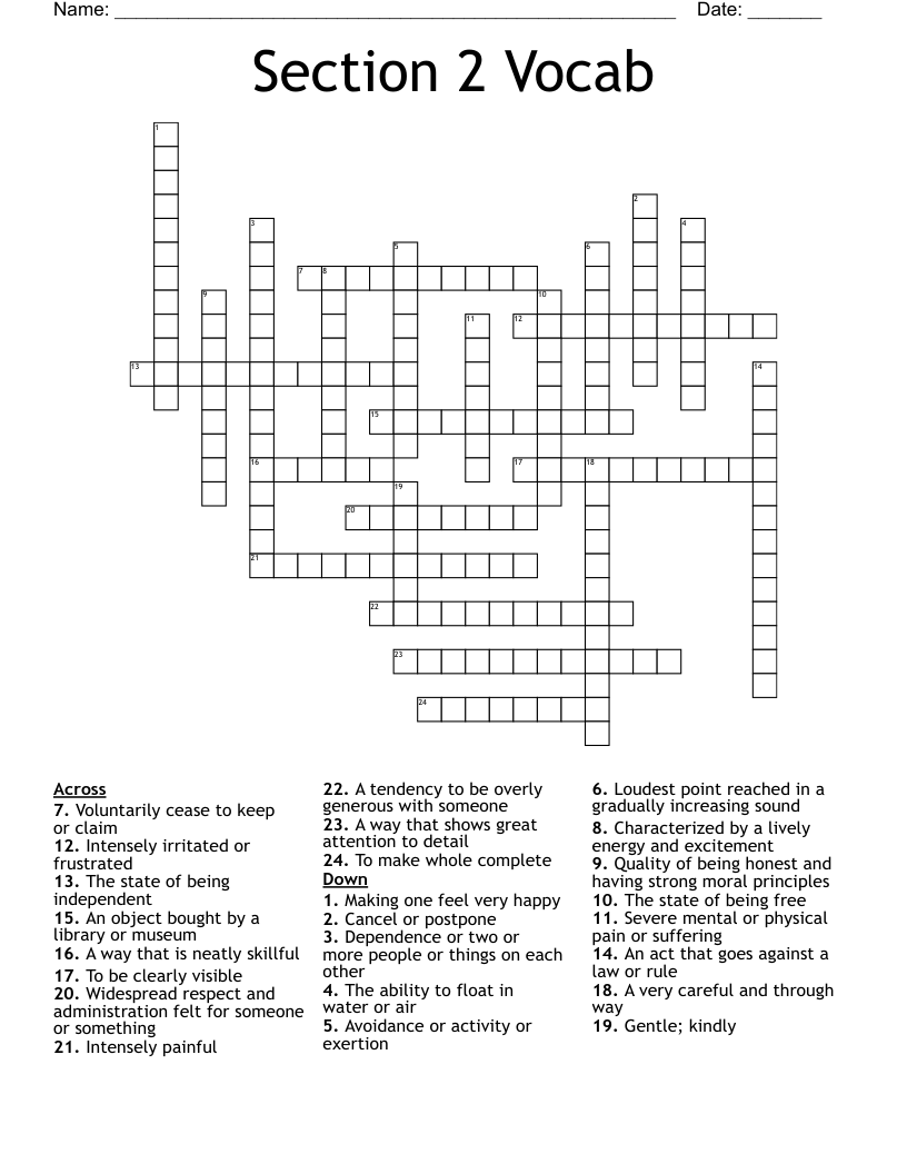 Section 2 Vocab Crossword
