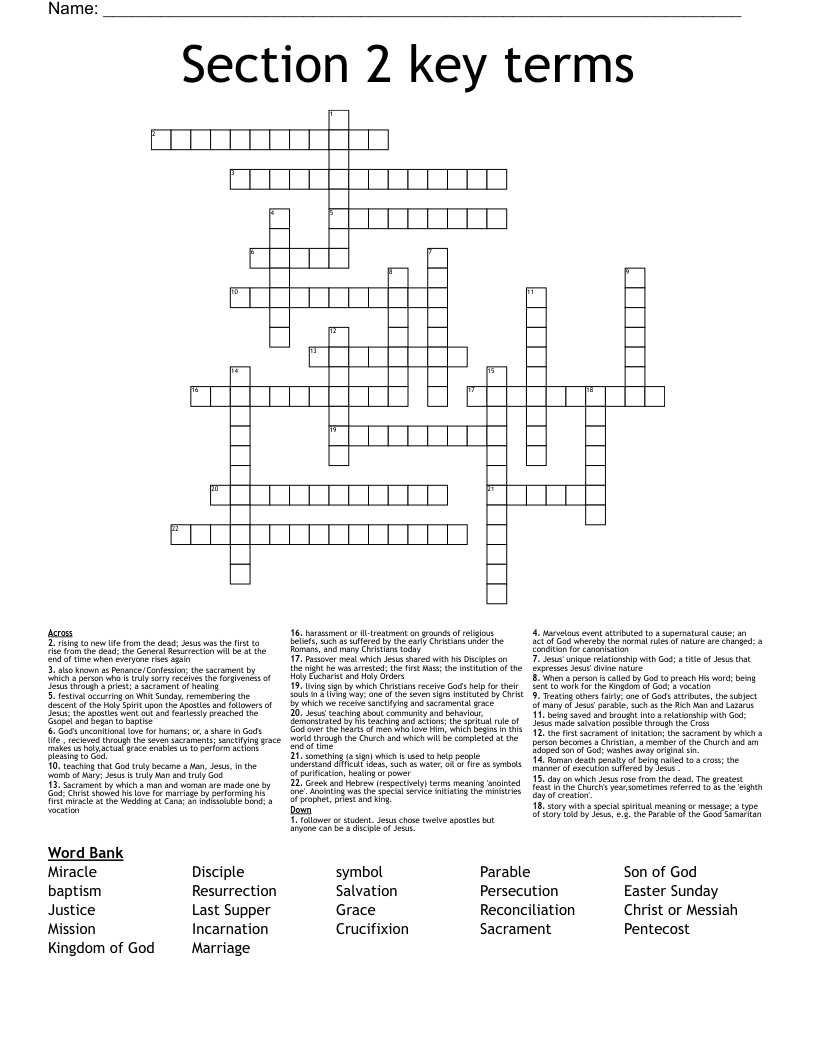 Section 2 key terms  Crossword