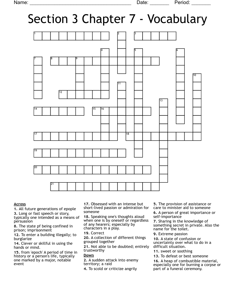 Section 3 Chapter 7 -  Vocabulary  Crossword