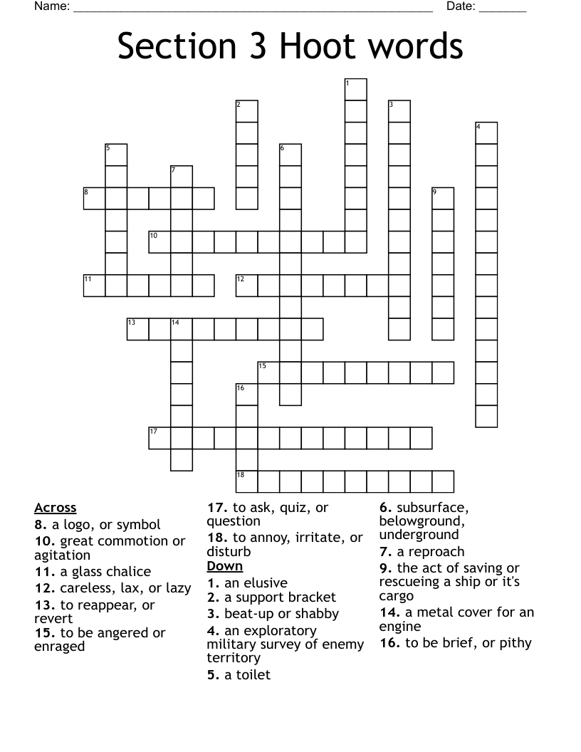 Section 3 Hoot words Crossword