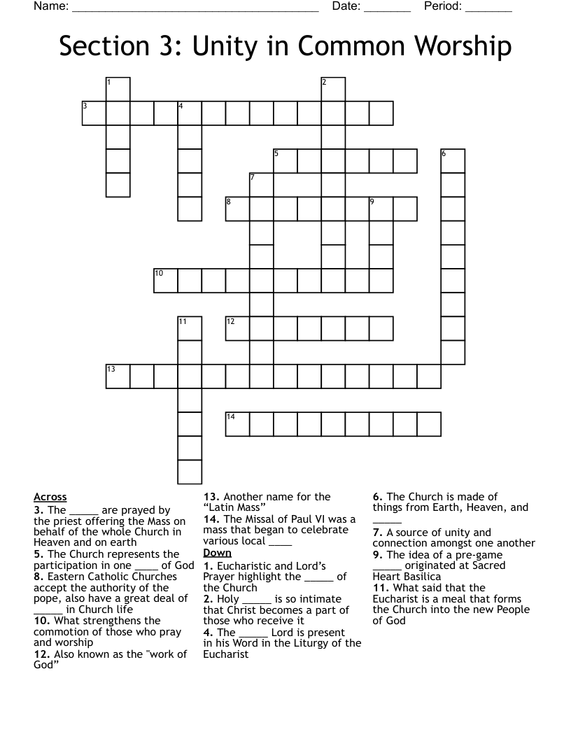 Section 3: Unity in Common Worship Crossword