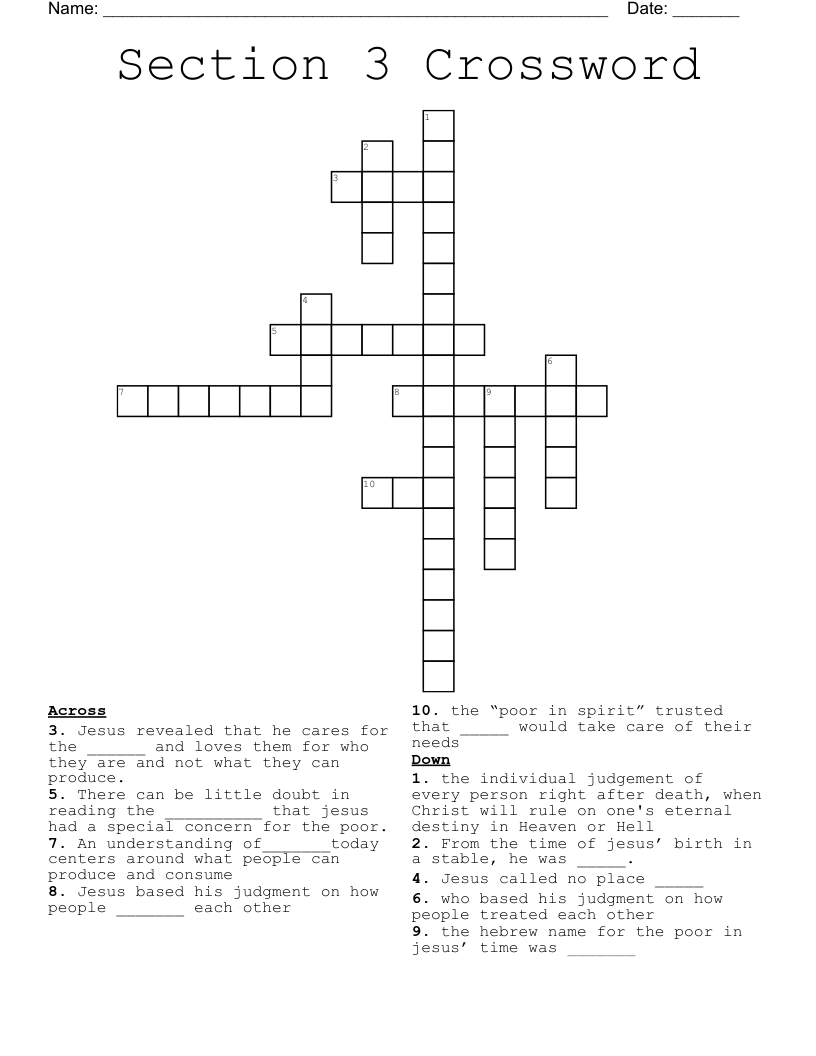 Section 3  Crossword