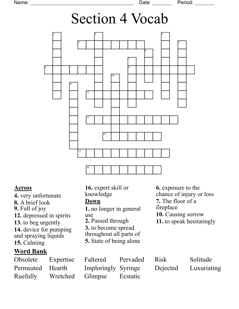 Section 4 Vocab Crossword