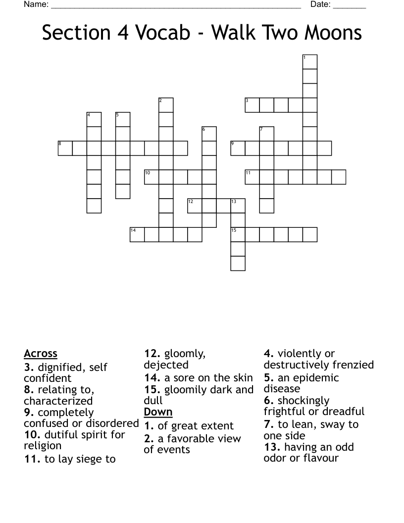 Section 4 Vocab - Walk Two Moons Crossword