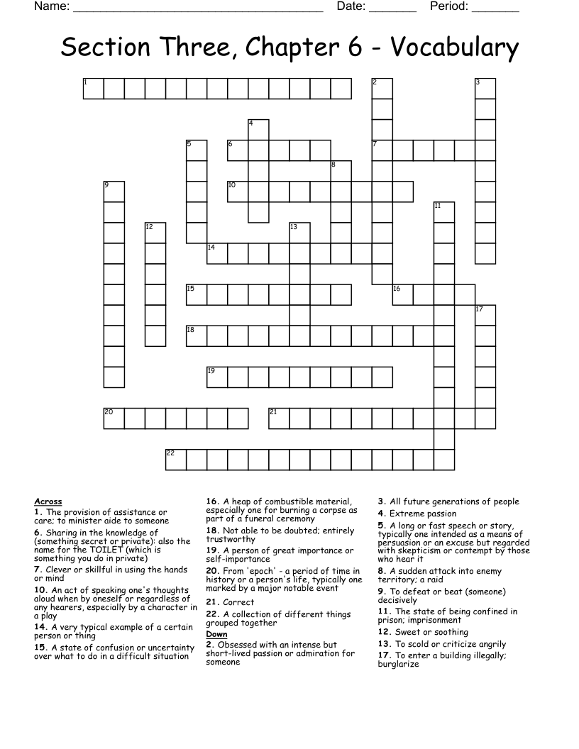 Section Three, Chapter 6 - Vocabulary Crossword