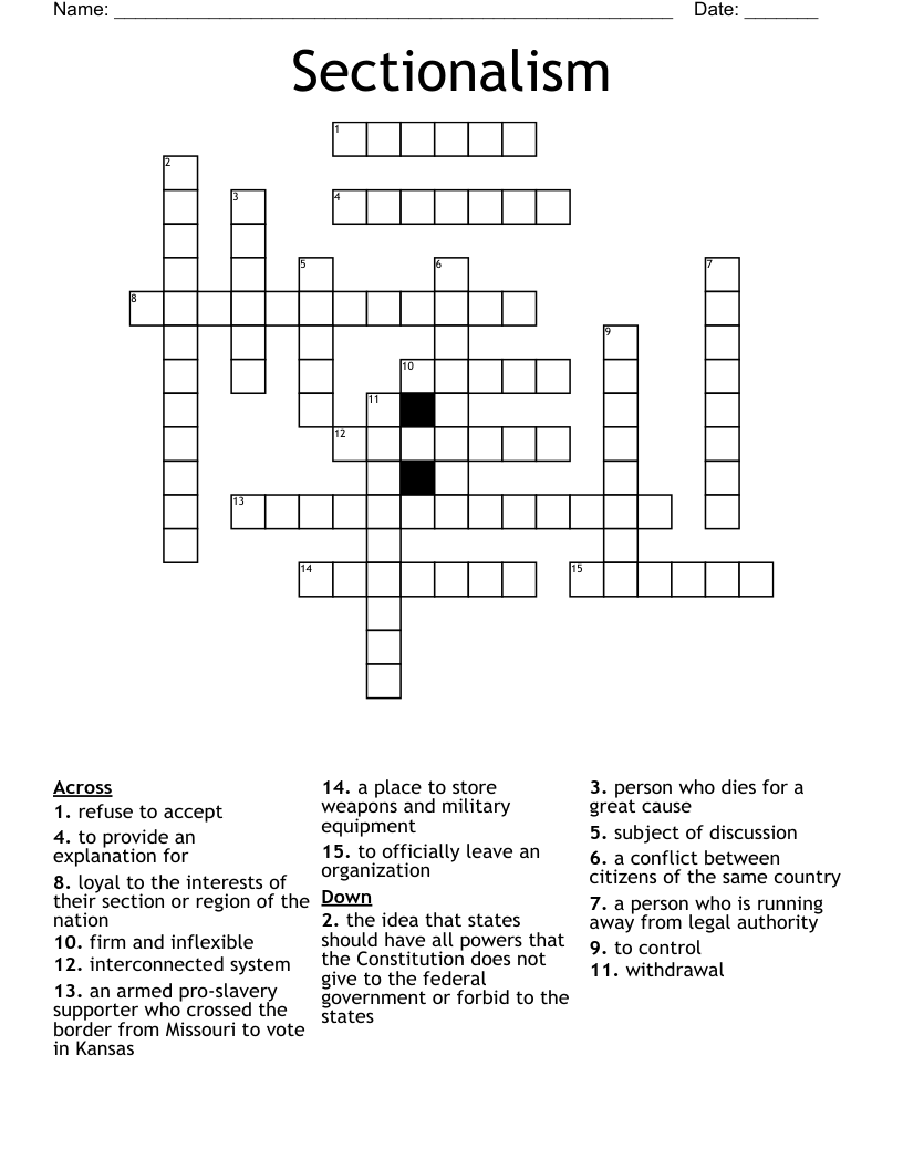 Sectionalism Crossword