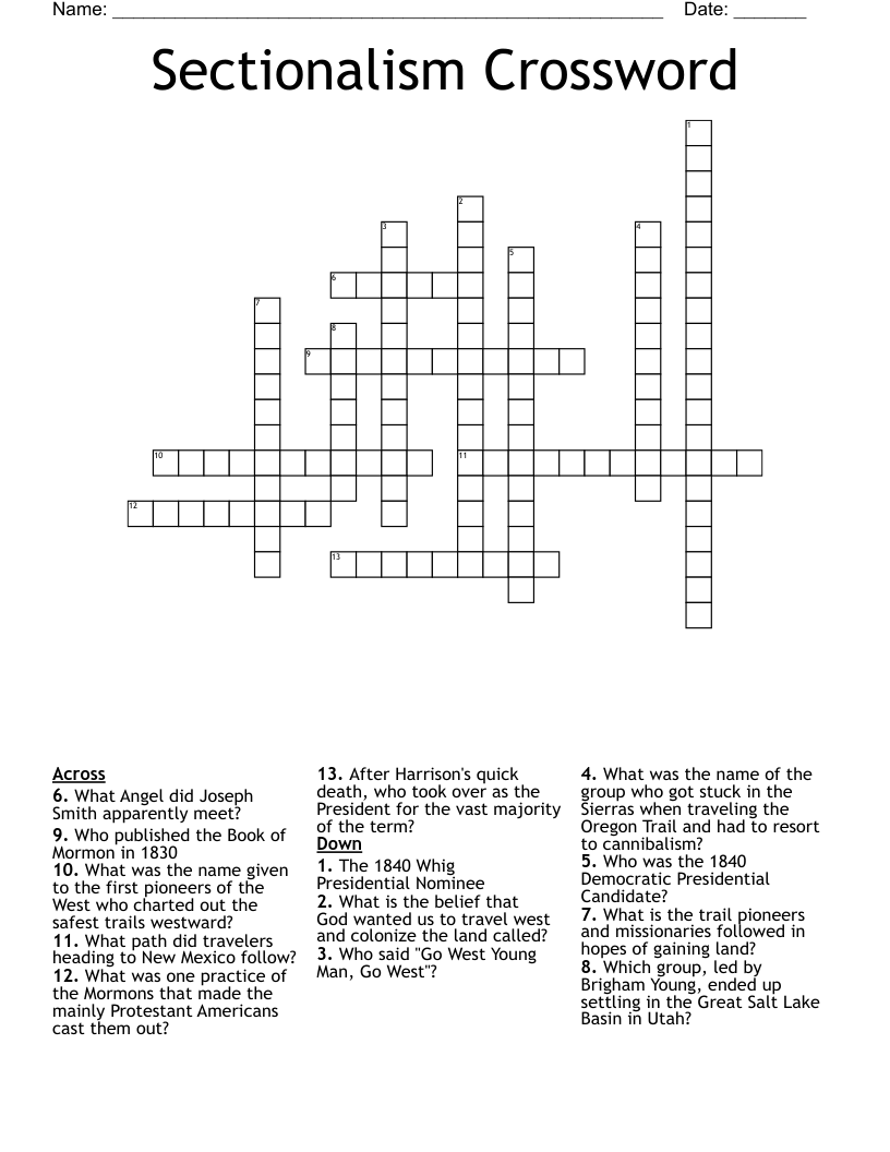 Sectionalism Crossword