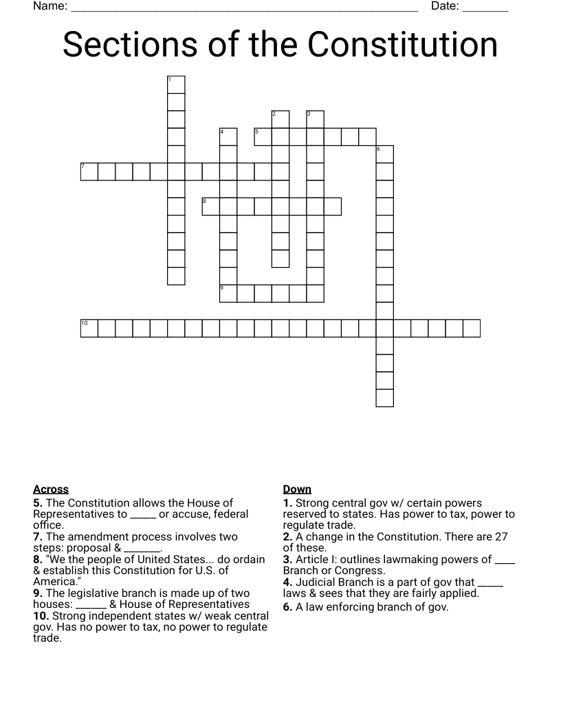 Sections of the Constitution Crossword