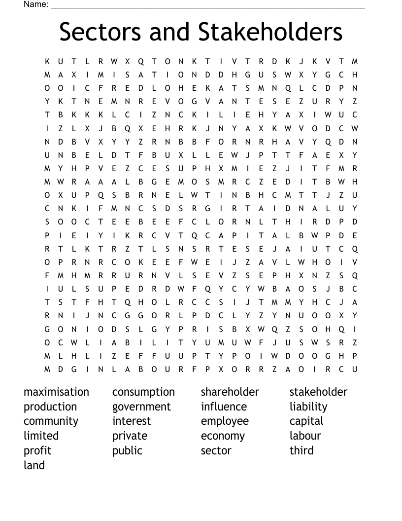 Sectors and Stakeholders Word Search
