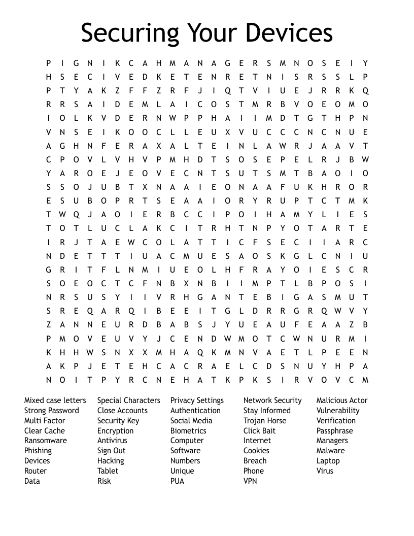 Securing Your Devices Word Search